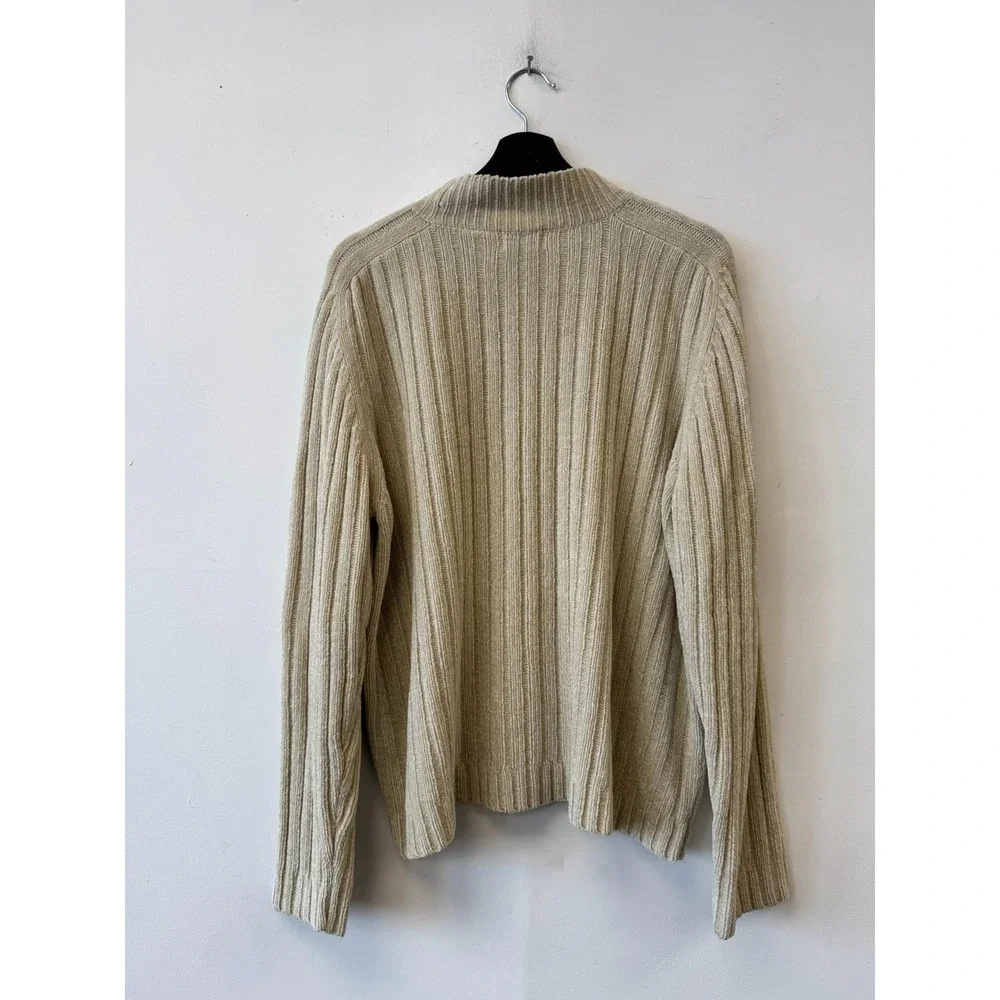 VTG Falls Creek Sweater Mens XL Beige Green Stripe Ribbed Knit Crewneck Pullover